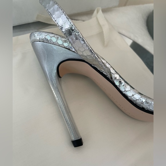 👠 New Good American Open Square Toe Heels Silver Snake Size 4 - Picture 7 of 8